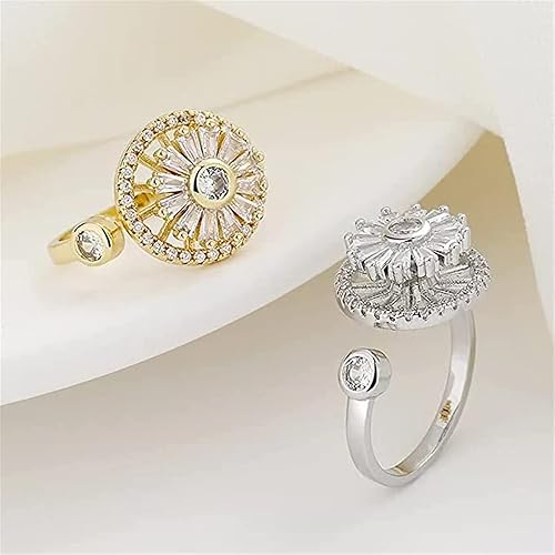 Miniatura 6 de Aphro Anillo giratorio de cristal dorado para aliviar la ansiedad, anillos de cristal de piedra natural, para aliviar la ansiedad, ajustable,