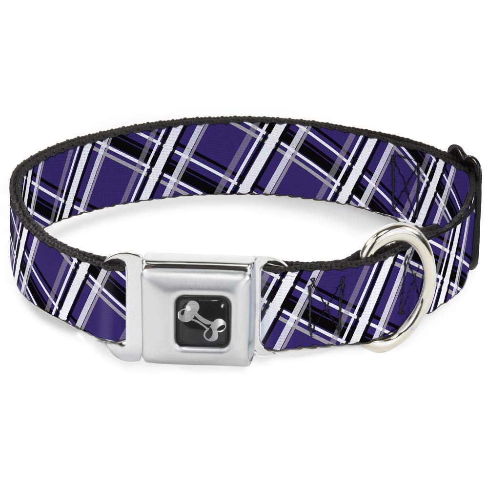 Buckle Down Pied-de-Poule Grigio/Viola/Bianco Collare Osso, L/15 – 66 cm