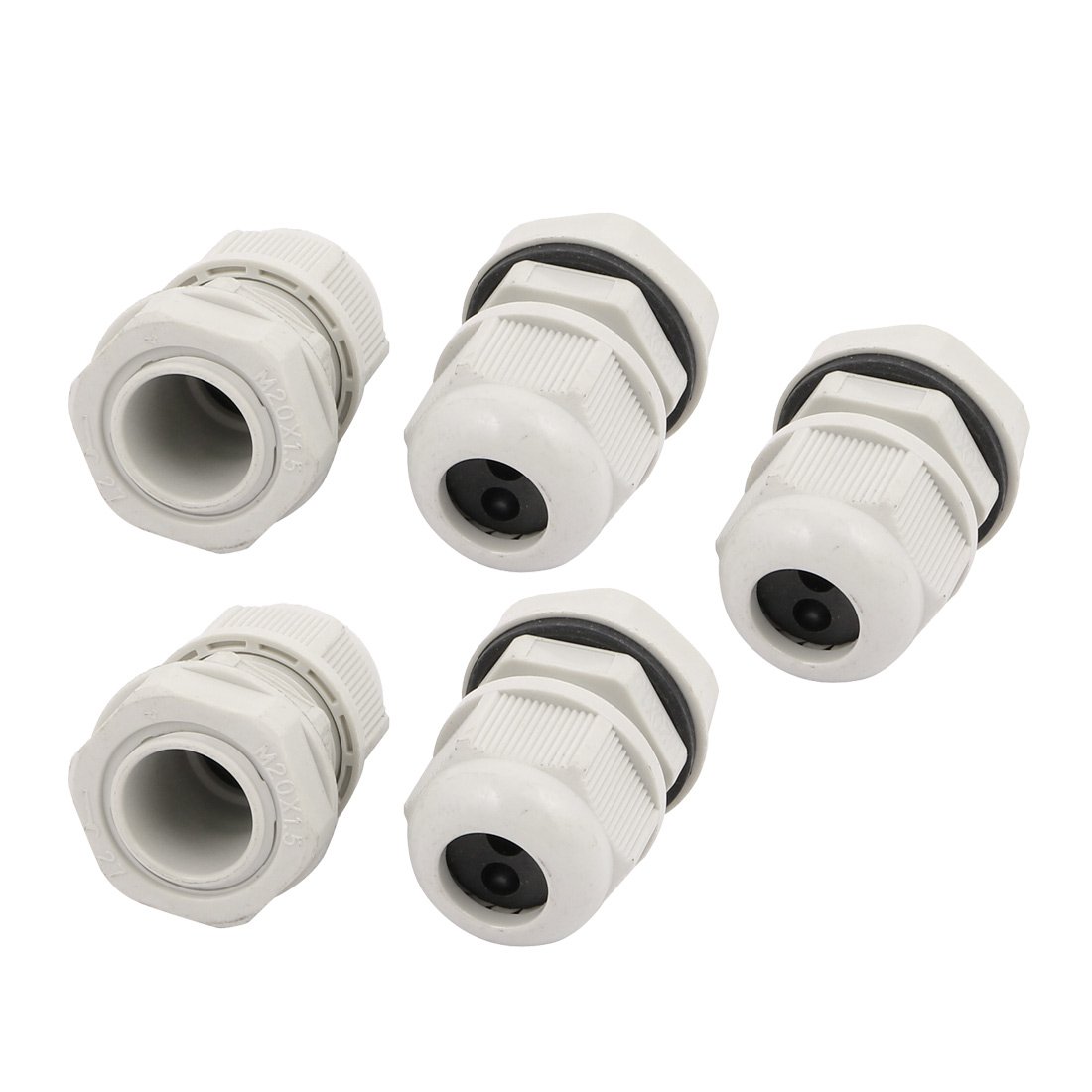 Aexit 5Pcs M20x1.5mm Transmission 3mm-5.5mm Nylon 2 Holes Adjustable Cables Gland Connector Gray