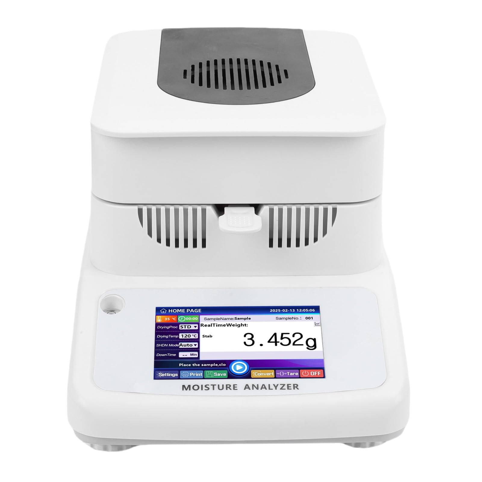 Analizador de Contenido de Agua de Calefacción Halógena, Medidor con Pantalla Táctil de 120 G para Alimentación de Maíz, Precisión de 0,002 G, con Acero Inoxidable, (Enchufe europeo 220V)