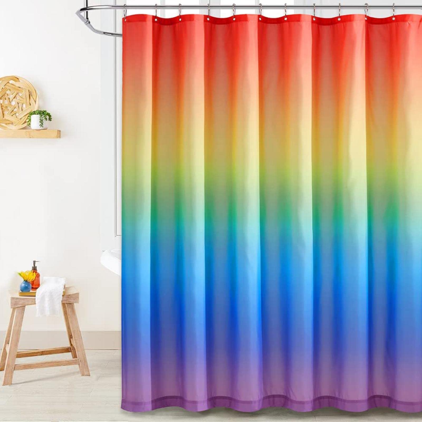 XIANGPEIFBH Rainbow Mildew Resistant Shower Curtain Waterproof Washable Fabric Shower Curtain for Wet Room and Bathroom Decor with Hooks 137x198cm(WxH)