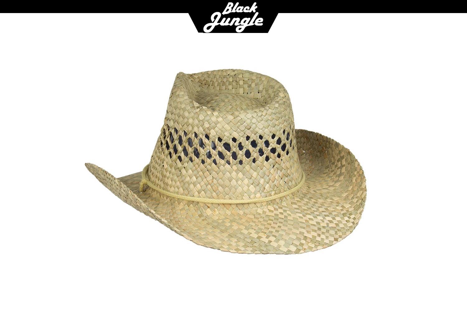 Black Jungle Beach Clayton Strohhut Natur mit Kinnriemen Westernhut Cowboyhut Strandhut