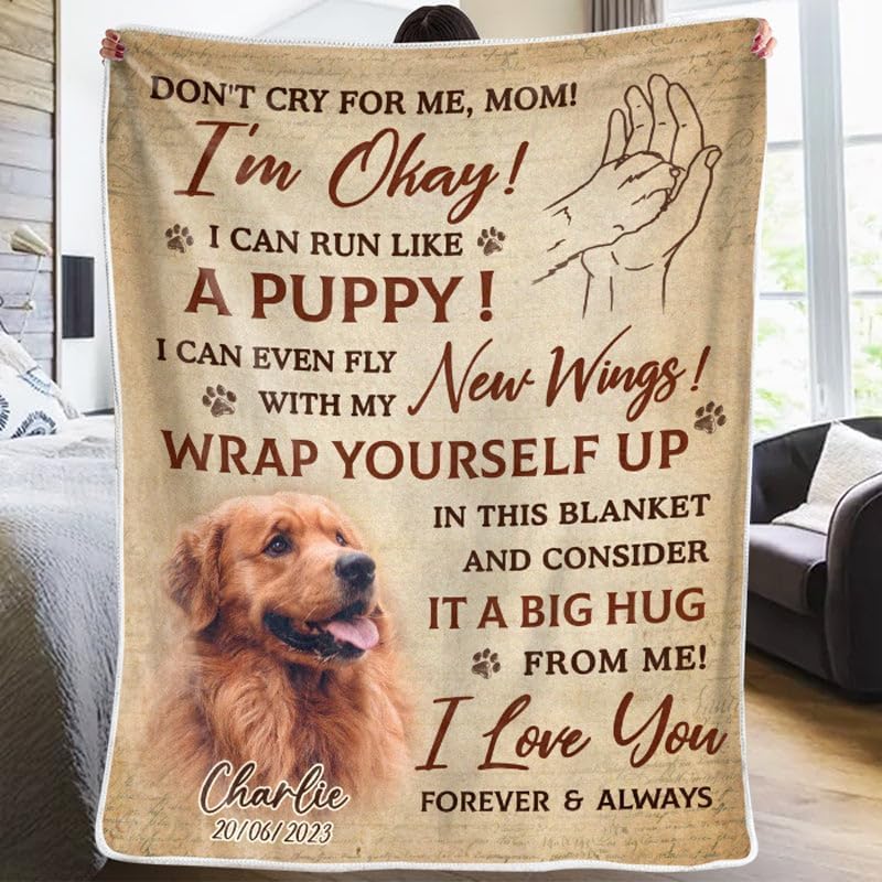 Glad Gua Don't Cry for Me, Personalised Photo Christmas Blankets and Throws, Memorial Gifts for Dog Loss, Sympathy Gift for Dog Lovers