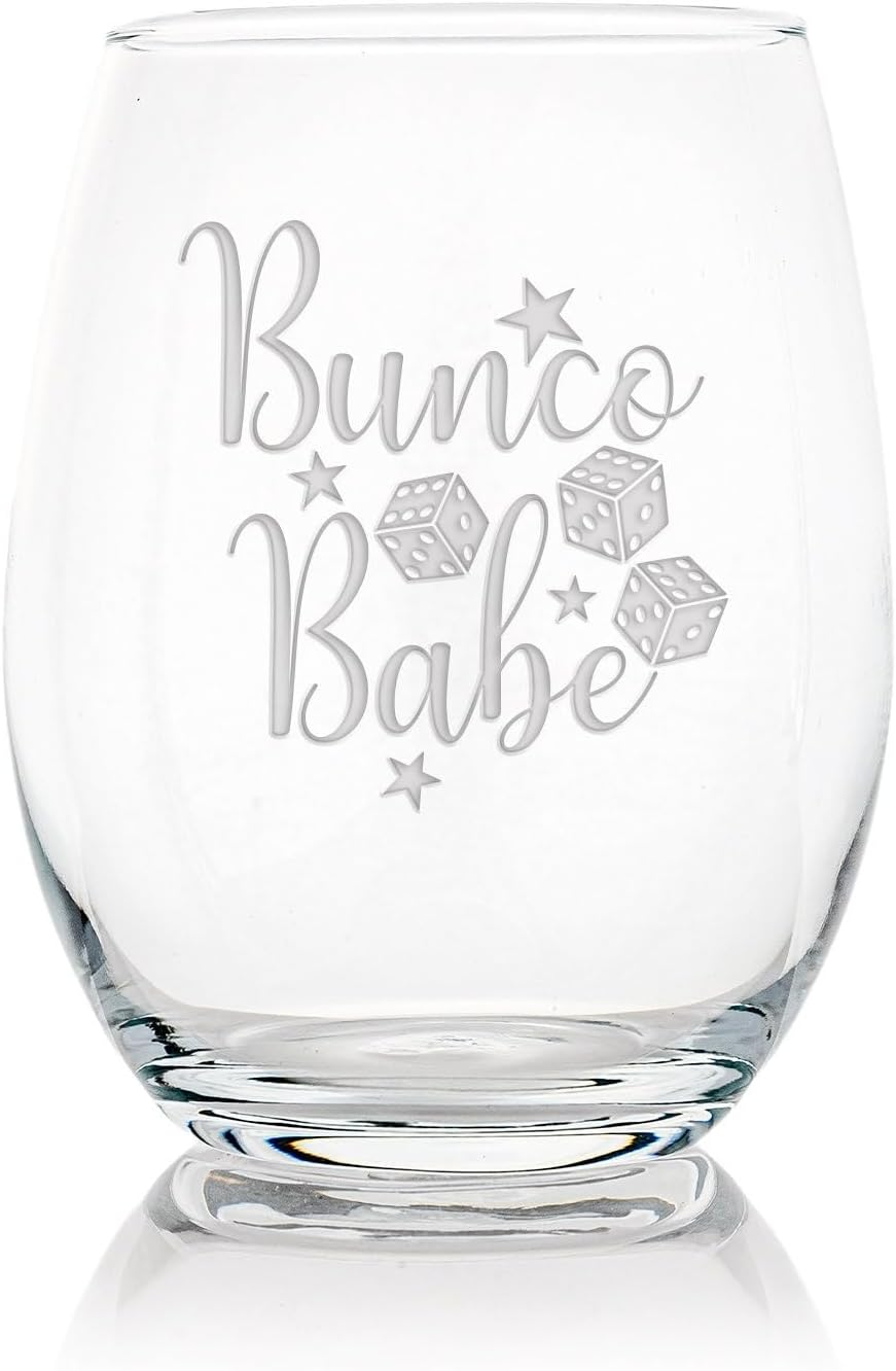 Bunco Babe Stemless Wine Glass - Quiz Night Quencher, Funny Bunco Gift - 5 Glasses