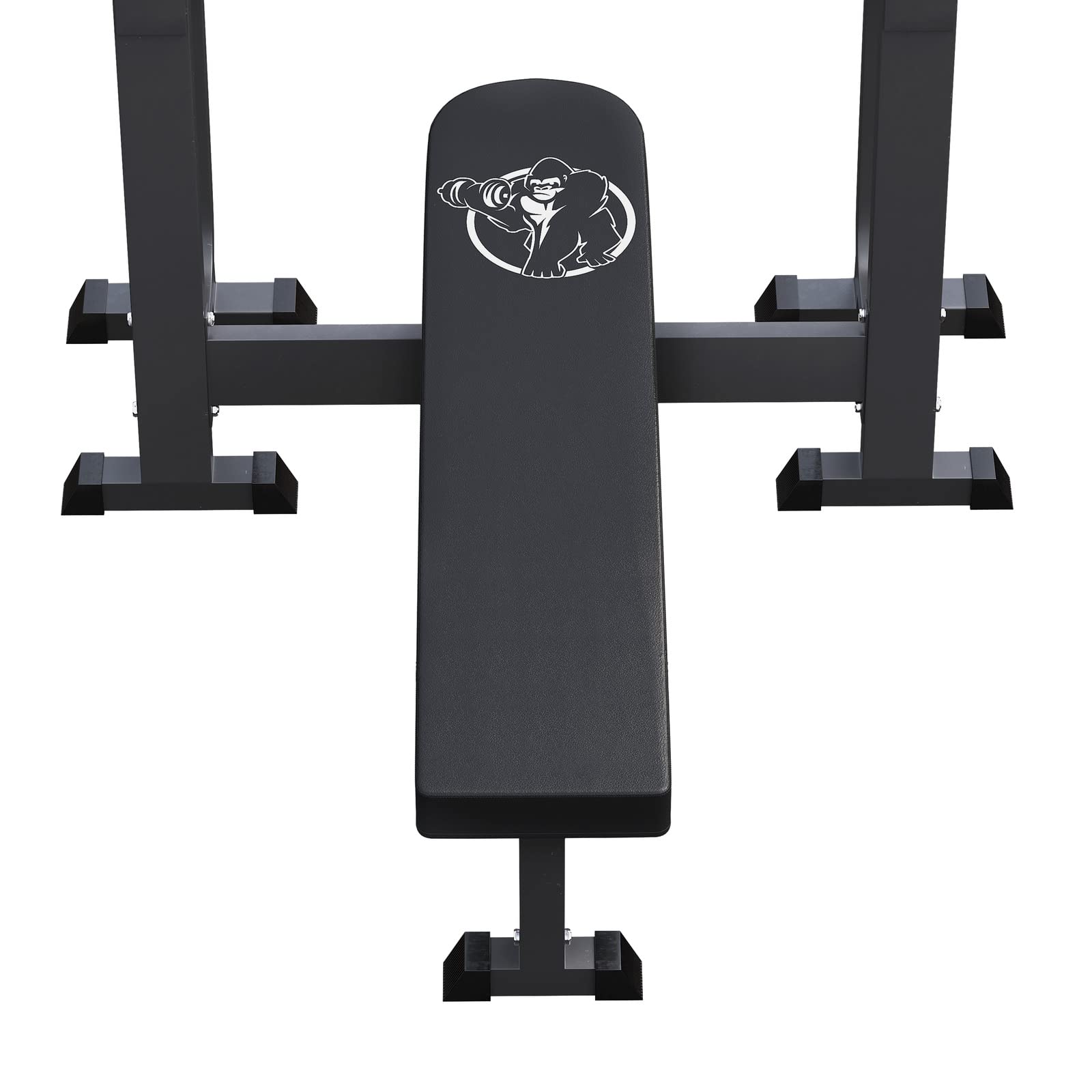 GORILLA SPORTS® Panca Pesi - con Portabilanciere, 2 Livelli di Altezza, Piana, Carico Massimo 250kg, Piedi Antiscivolo, Nero - Panca Palestra, Sollevamento Pesi, Stazione Fitness, Allenamento