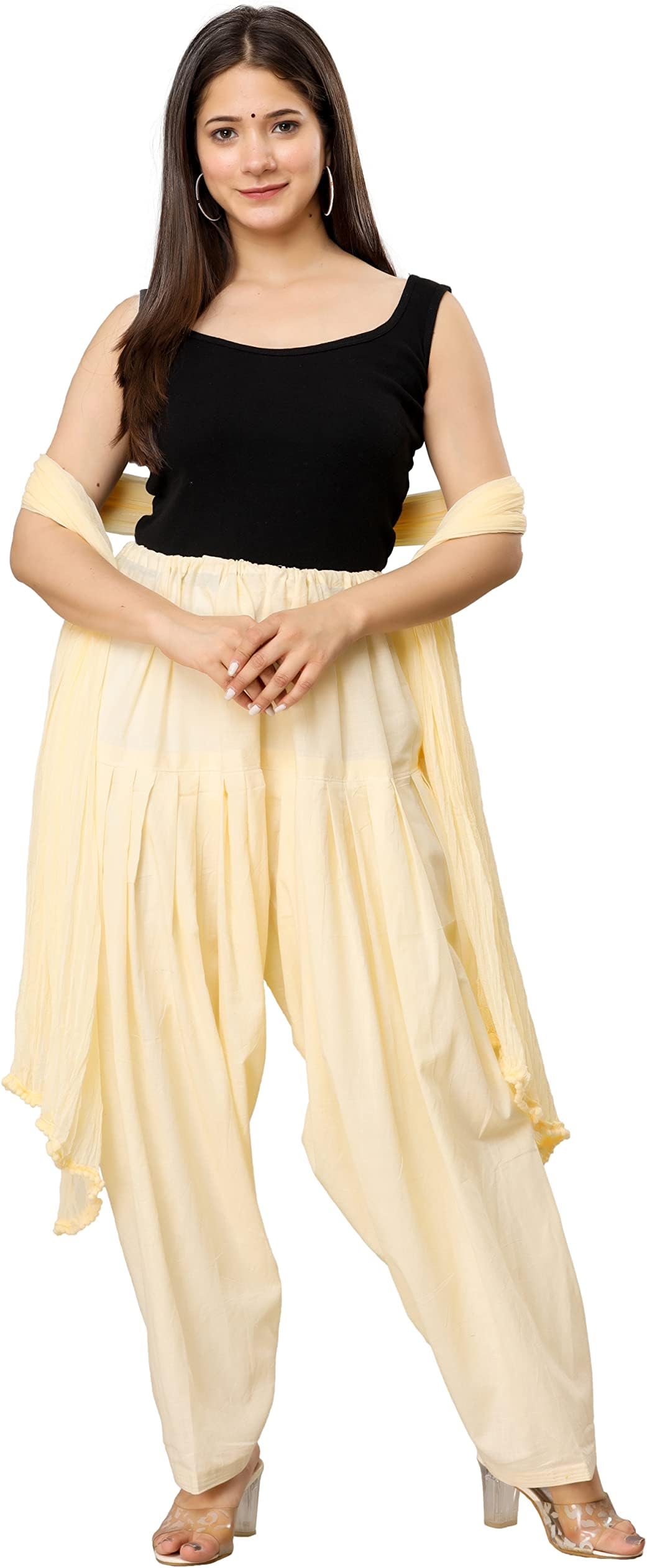 NOBHOB Woman's Plain Cotton SEMI Patiala Salwar with Dupatta|| Free Size || Plain Patiala || SEMI Patiala Pants || Solid Cotton Patiala || Patiyala