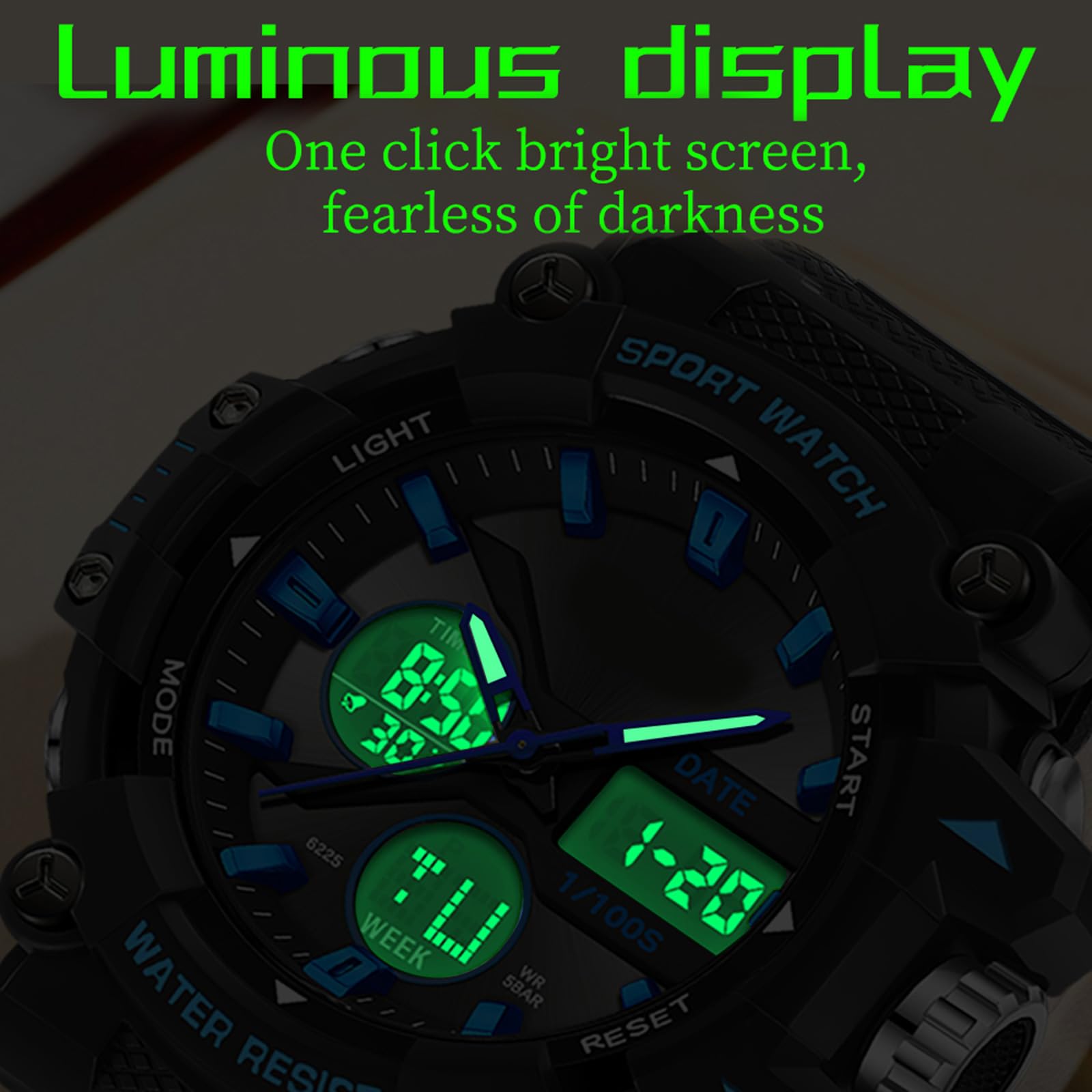Montre militaire pour homme - Montre numérique - Analogique - Pour homme et garçon - Multifonction - Réveil - Montre militaire - Montre numérique LED - Étanche jusqu'à 5 ATM
