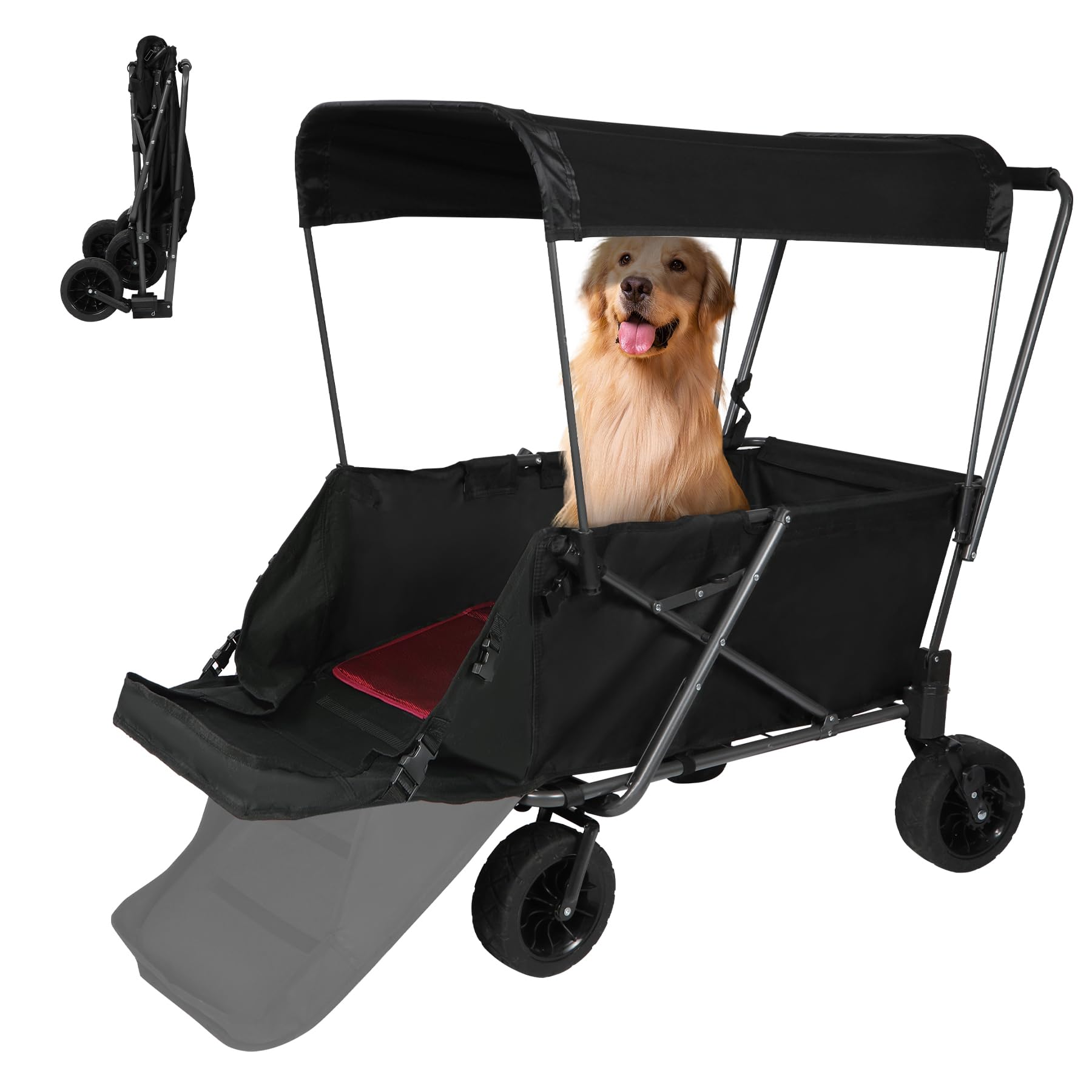 REDCAMP Carrito plegable para perros con techo extensible, 136 kg de capacidad, ruedas todoterreno con frenos, para camping y jardín al aire libre, tela Oxford 600D