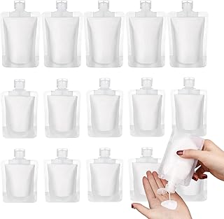 Goodern 17 PCS Refillable Empty Squeeze Pouch, Portable Liquid Packing Bags With 3 Sizes, Leakproof Cosmetic Containers for Lotion/Shampoo, Stand-Up Travel Toiletry Accessories