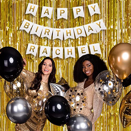 Uorbmaio White Happy Birthday Bunting with Name: Custom Garlands with 2 set 26 Letters to Spell Name or Words DIY Birthday Banner