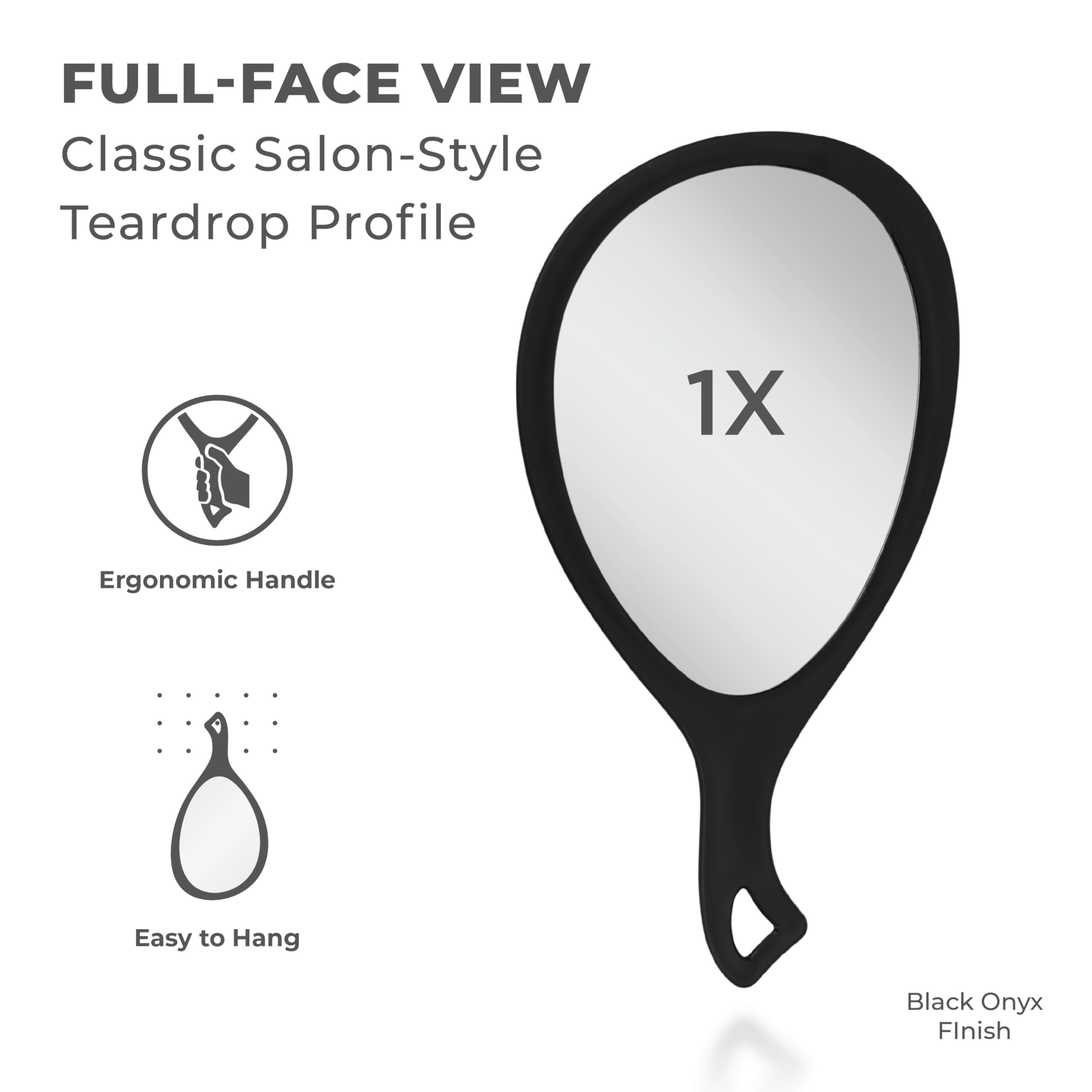 Zadro Teardrop Oval Handheld Glass Mirror with Curved Handle