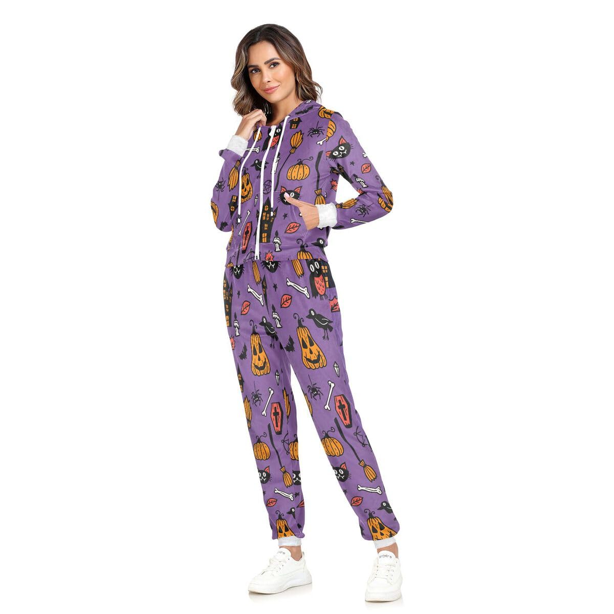 Conjunto deportivo de 2 piezas para mujer, conjunto deportivo de manga larga para Halloween, diseño de pájaro