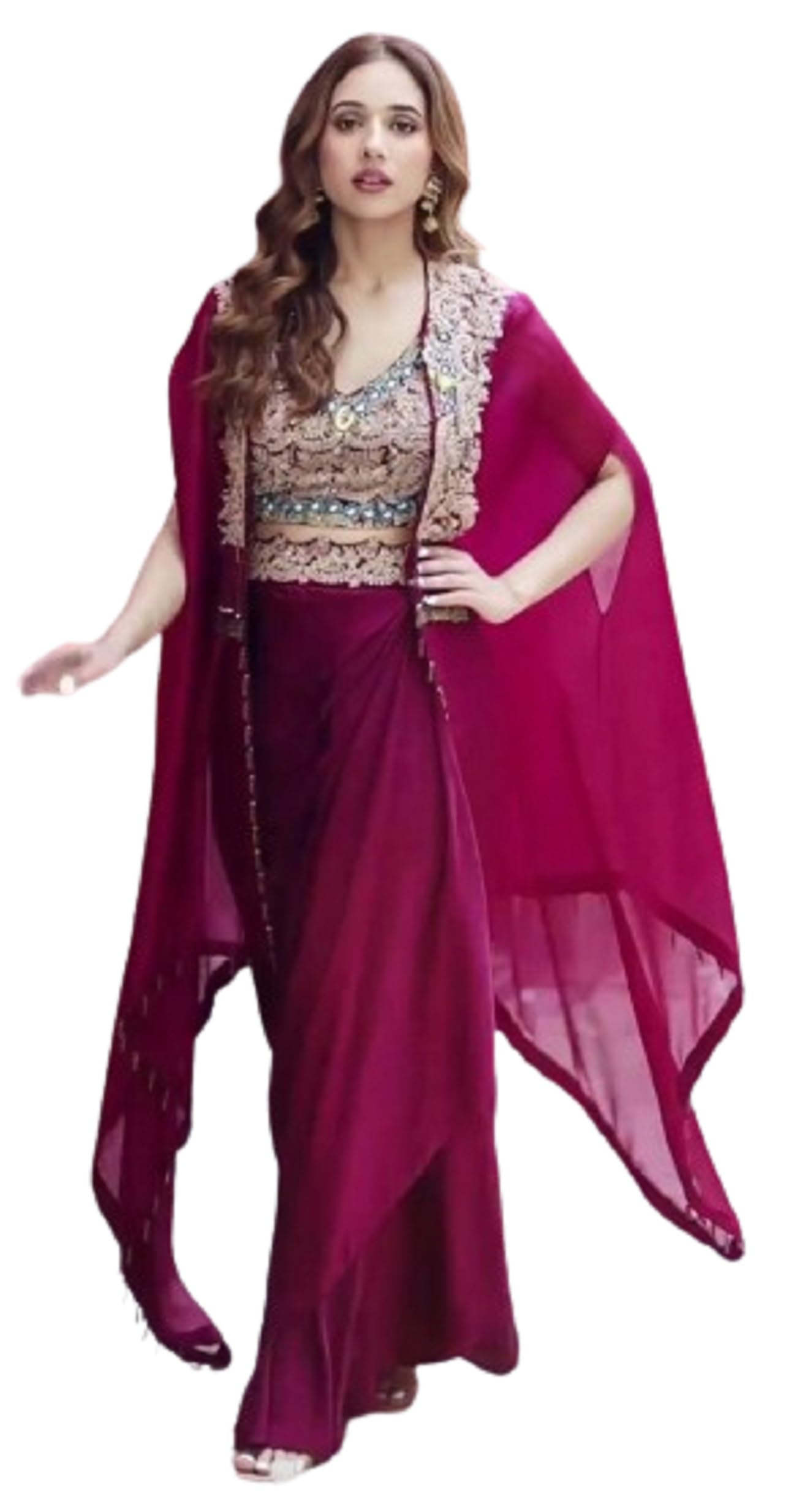 royalstyle Womens And Girls Ready To Wear Trending Wedding Wear Shrug with Sarara Light Purple Color-picture-51