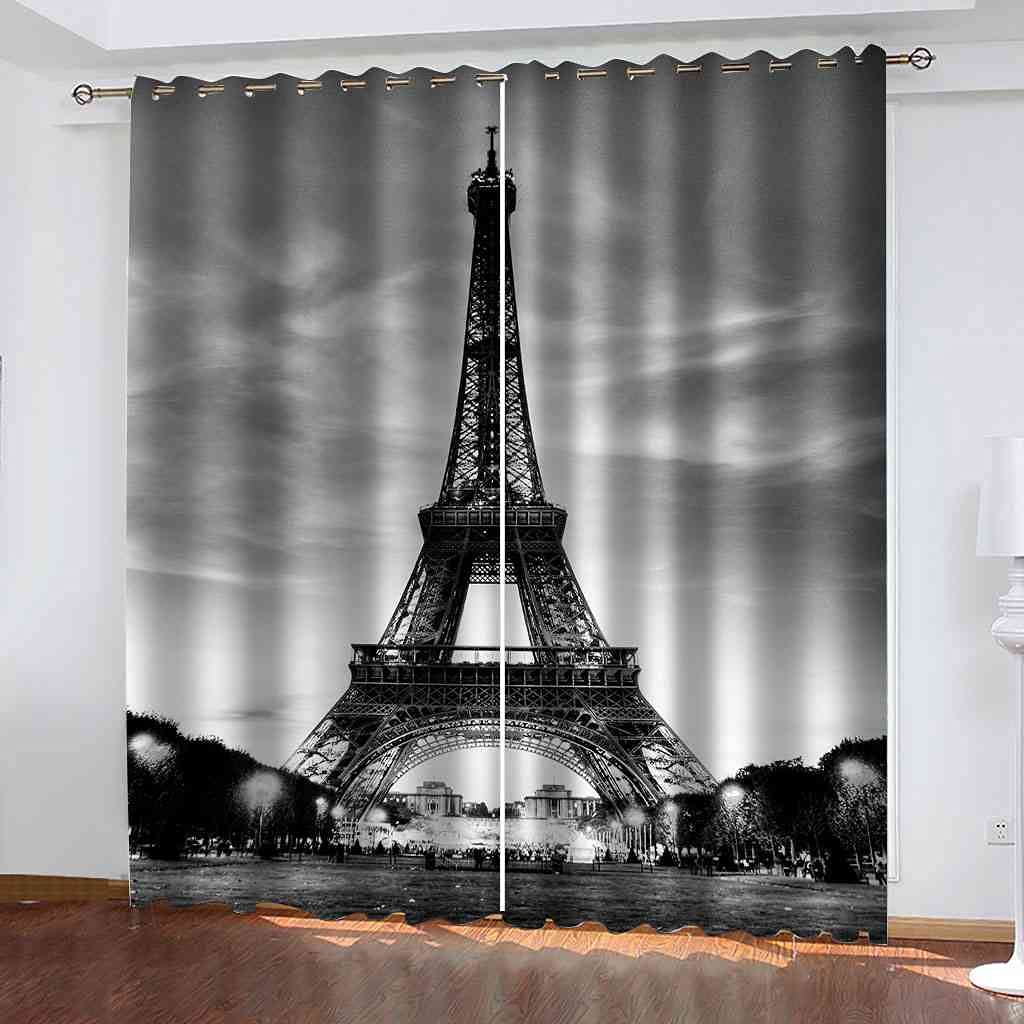 Rideau occultant salon motif Tour de Paris, décoration chambre enfant 300x270