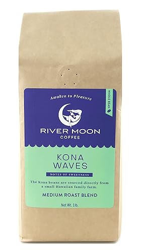Miniatura 9 de River Moon Coffee, Kona Coffee - Grano entero, tostado medio, 2 libras, mezcla de café hawaiano Kona Waves, cultivado de forma sostenible, 32 onzas,