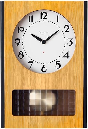 Miniatura 19 de Reloj de pared con péndulo, reloj de escritorio japonés hecho a mano con madera maciza de haya, roble y nogal, sin tictac, funciona con pilas,
