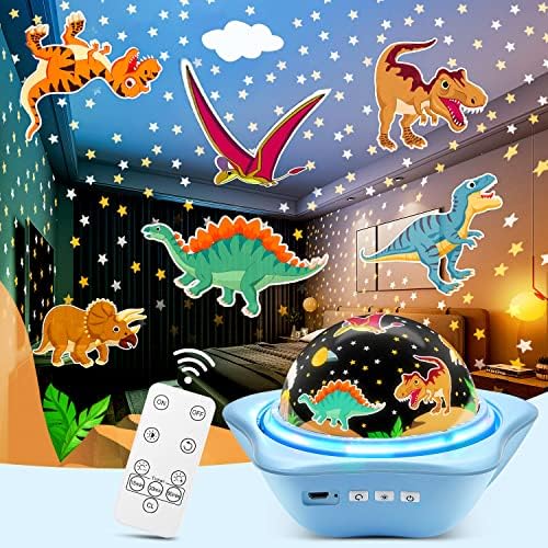 ONEFIRE Dinosaur Lights for Bedroom, Upgrade 6 Films Star Projector Night Light for Kids Room Lights,72 Light Modes Remote Dimmable Night Light Projector,Rechargeable Dinosaur Room Decor for Boys Gift