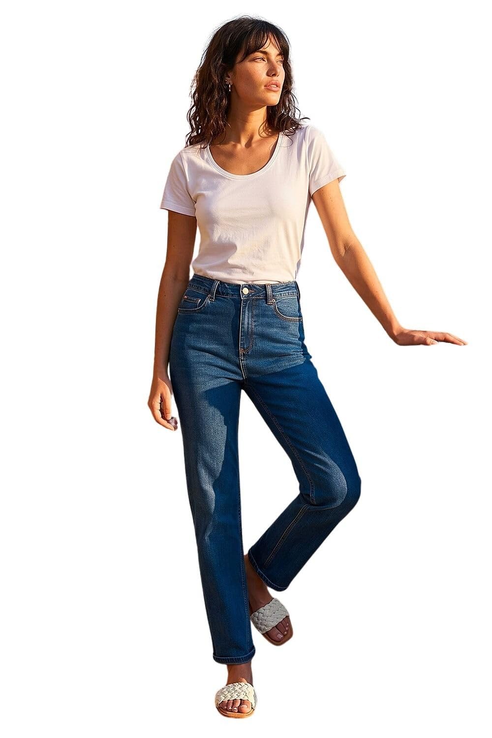 Roman Originals Women's Indigo Roman Stretch Straight Leg Jeans For Uk - Cotton Denim Trousers Stretchy Office Work Casual Smart High Rise Elasticated Waist Regular Cut Pants - Size 20