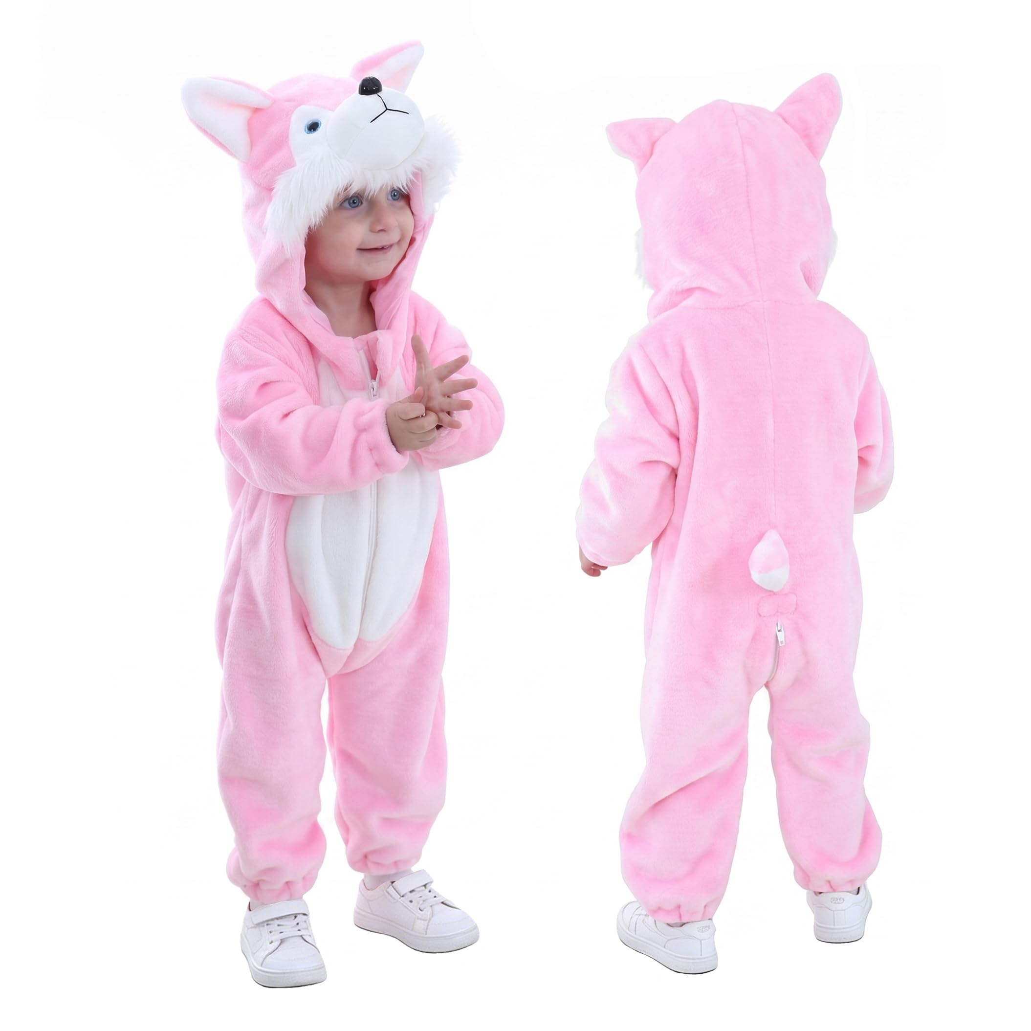 Infant Toddler Animal Fleece Hooded Romper Halloween Costume