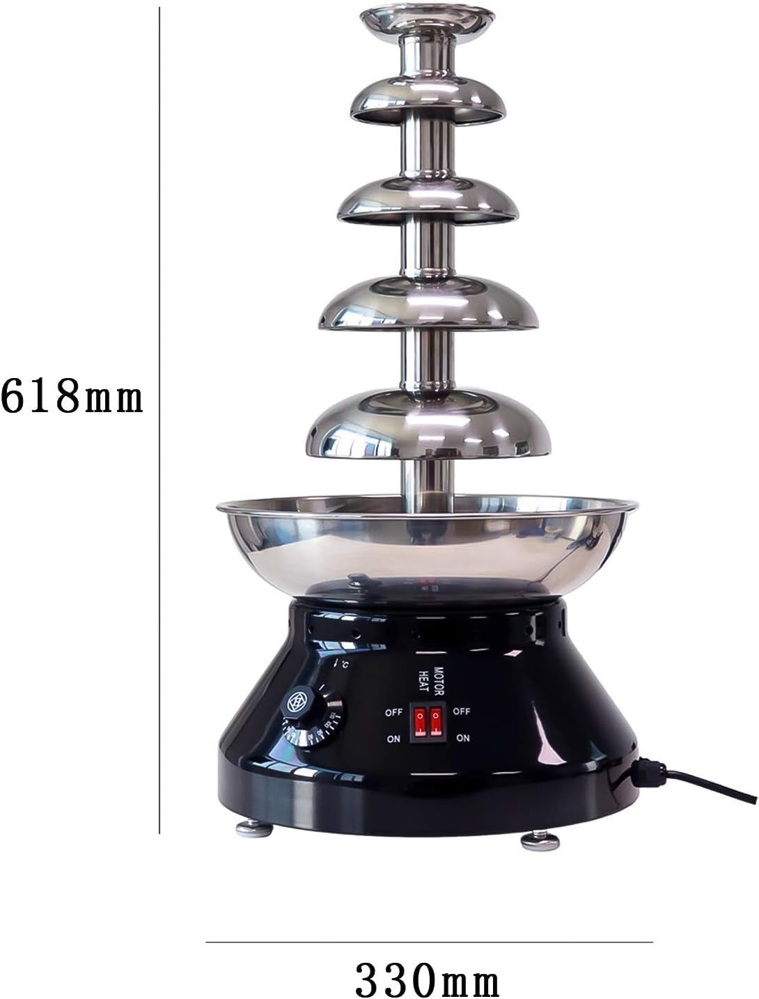 Macchina per fontana per fonduta di cioccolato, acciaio inossidabile 3L, commerciale a 5 livelli per feste e matrimoni, temperatura regolabile 30 ℃ ~ 110 ℃, nero