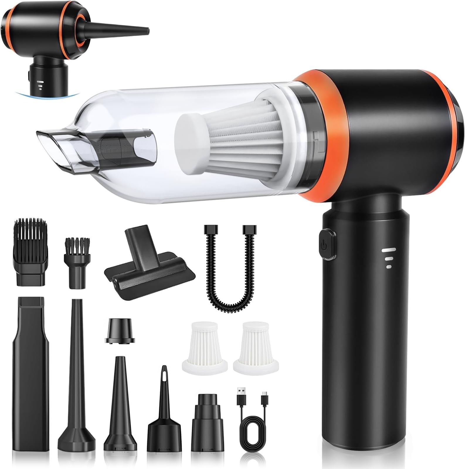 Handstaubsauger Akku,25000pa Autostaubsauger Kabellos 4-in-1 Mini Staubsauger,Auto Staubsaug Starke mit Bürstenloser Motor,3-Gang Staubgebläse für Auto,Küche,Büro,Haus,Tierhaare,Sofa,Tastaturen