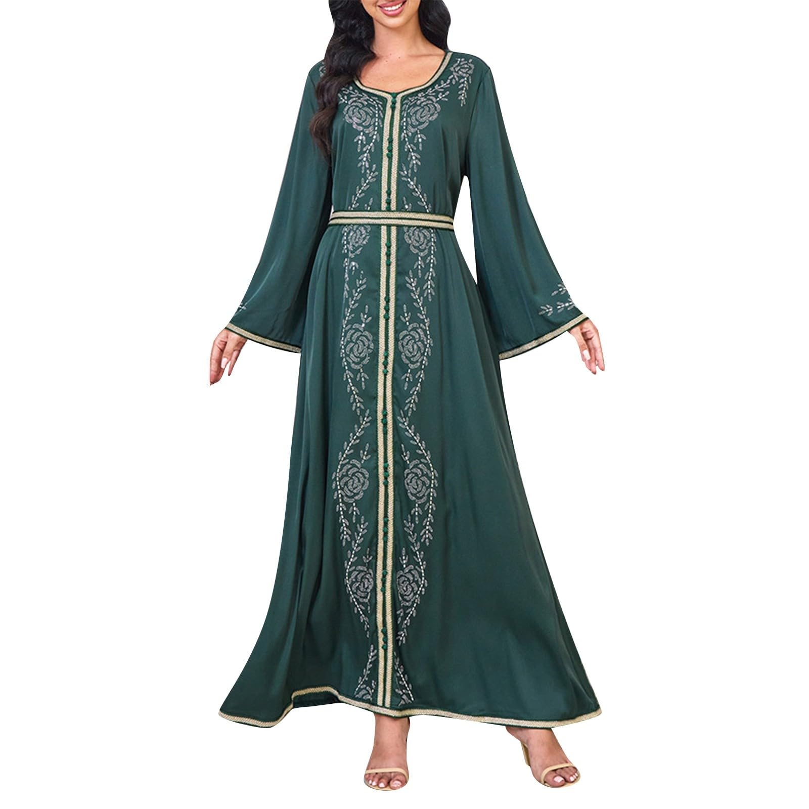 Abiti musulmani da donna medievale maniche lunghe abito floreale rinascimentale tradizionale con stampa floreale complicato abito gotico per feste di nozze e feste Ramadan