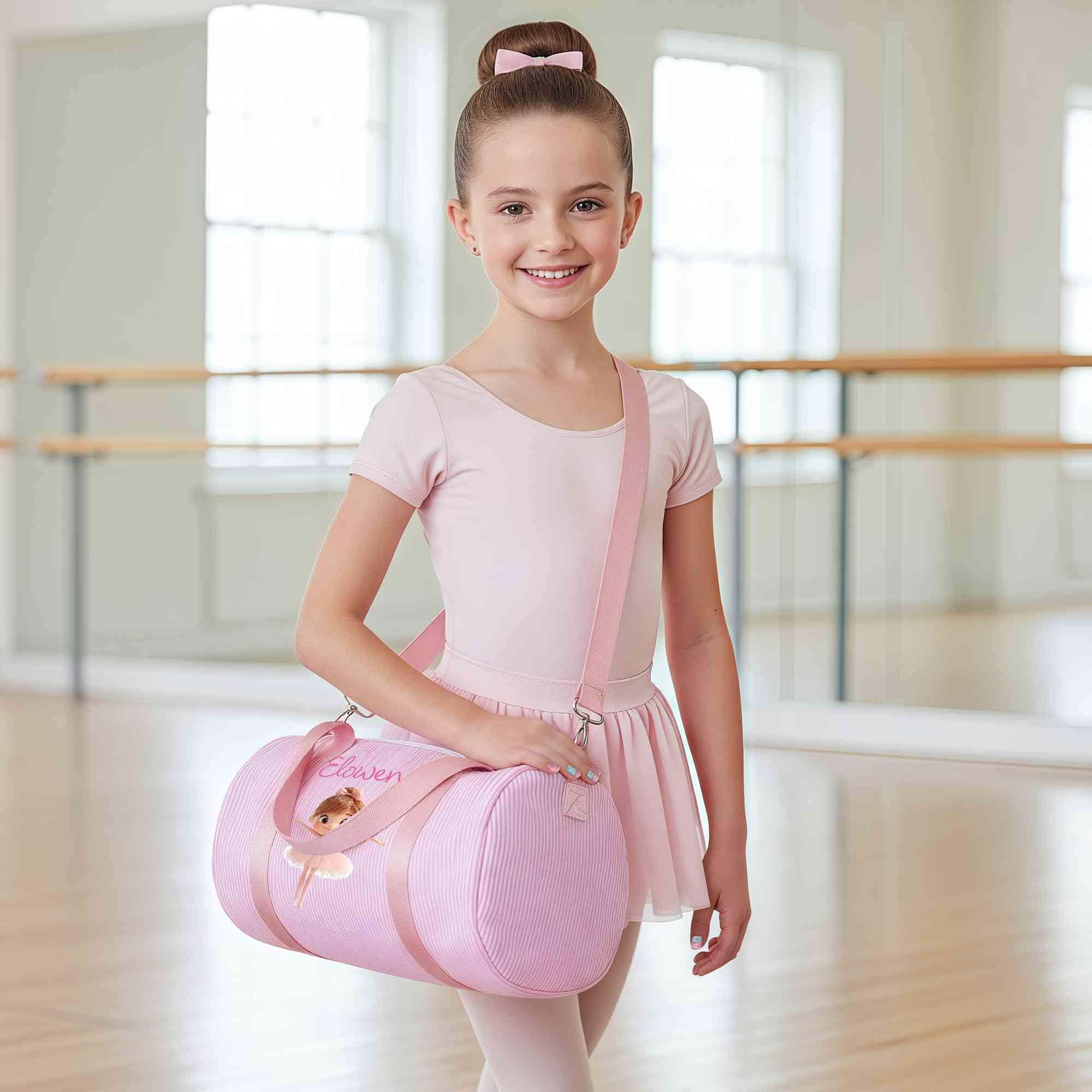 Borsa personalizzata per danza classica per bambine Borsa da viaggio a righe in seersucker con tracolla Borsa da palestra rosa Borsa sportiva per bambini Regalo perfetto per la danza 23cm × 23cm× 46cm