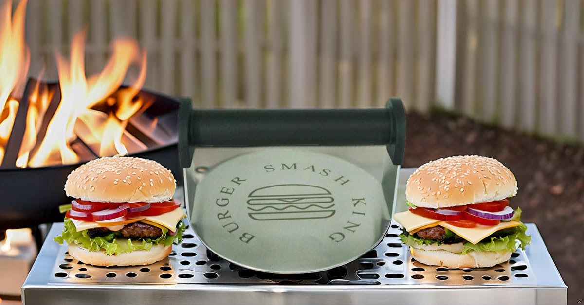 JNXHON Stainless Steel Hamburger Smash Press, Sandwiches Flat Top Grilling Sear Sizzle Griddle Accessories Burger Smash King Gifts for Men and Dad (6INCH)