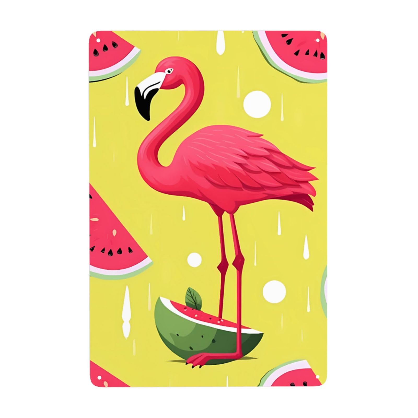 Custom Vintage Metal Tin Sign, Funny Decorative Sign, Flamingo and Watermelon Photo Prints for Wall Decorations, Stylish Wall Art Plaques for Home Garage Decor Unique Poster 8x12 Inch