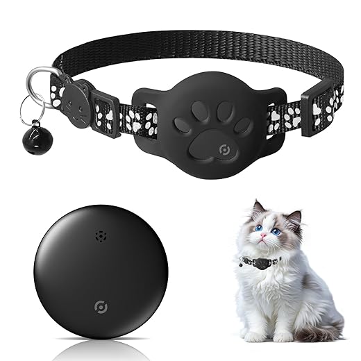 Smart Bluetooth Tracker for Android – Certified for Use with Google Find My, Black GPS Tag for Cats, Dogs, Keys, Luggage & More – Pet Locator, No Subscription(Black)