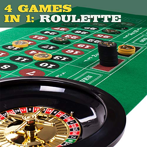 Brybelly Casino Night 4-In-1 Complete Game Set With Felts, Wheel, 100 Chips, Dice & Cards For Blackjack, Craps, Roulette & Texas Hold'em - Green Felt Double Sided Casino Tabletop Gaming Mat #TOP1