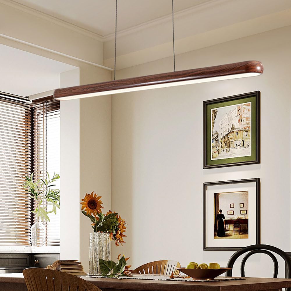 Lampada a Sospensione con venature del Legno, Illuminazione lineare a LED da soffitto, Lampada a Sospensione per Tavolo da Pranzo, Lampada a Sospensione Lunga in Metallo, Lampada a sospensio