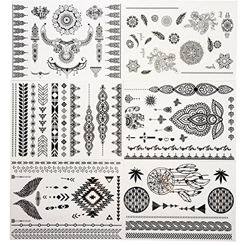 GIFT!!Tastto 6 Sheets Body Paints Temporary Tattoos Black Lace Stickers for Girls and Women with GIFT