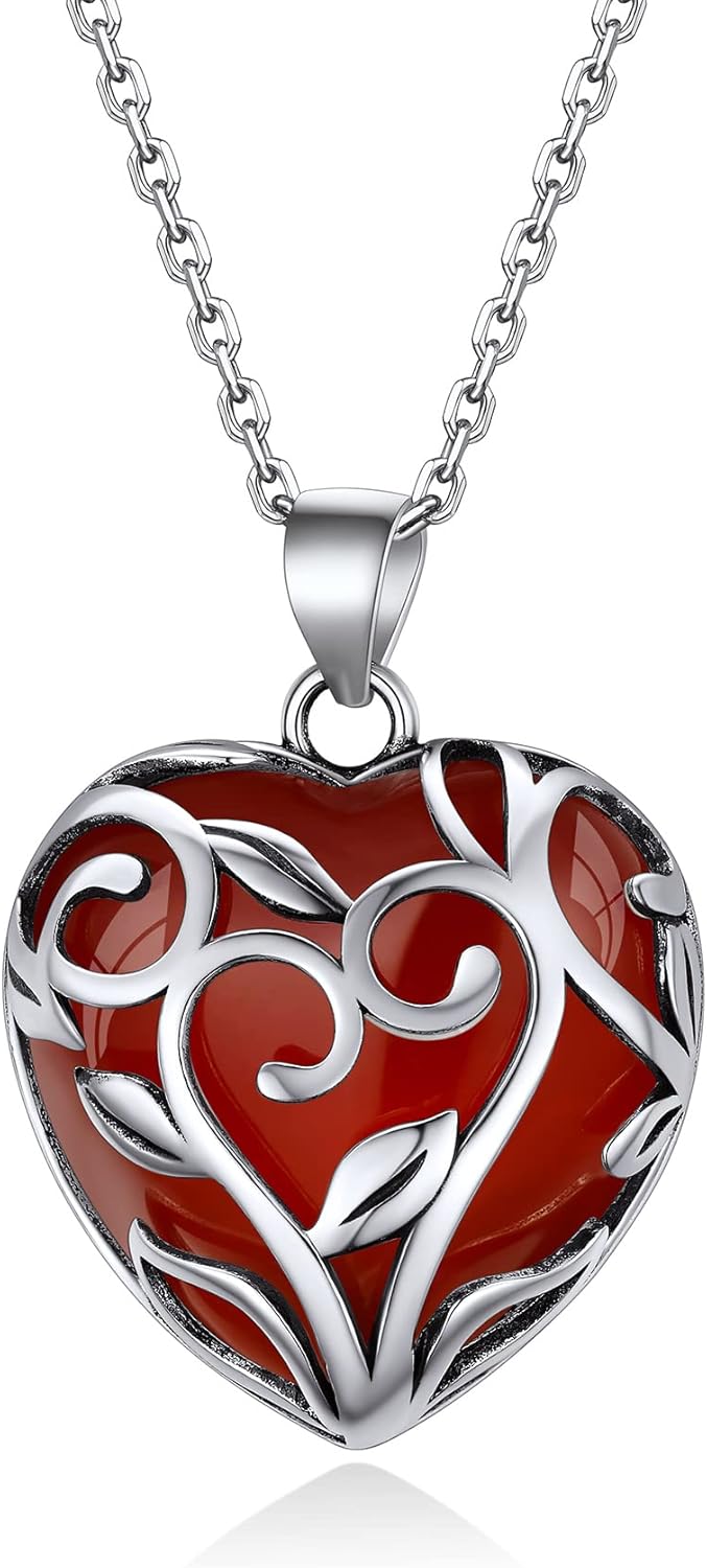 Bestyle Tree of Life Wrapped Healing Crystal Necklaces 12 Month Birthstone Pendant for Women, Crescent/Heart Gemstone Jewelry, Vintage Birthday Gifts/Energy Gift