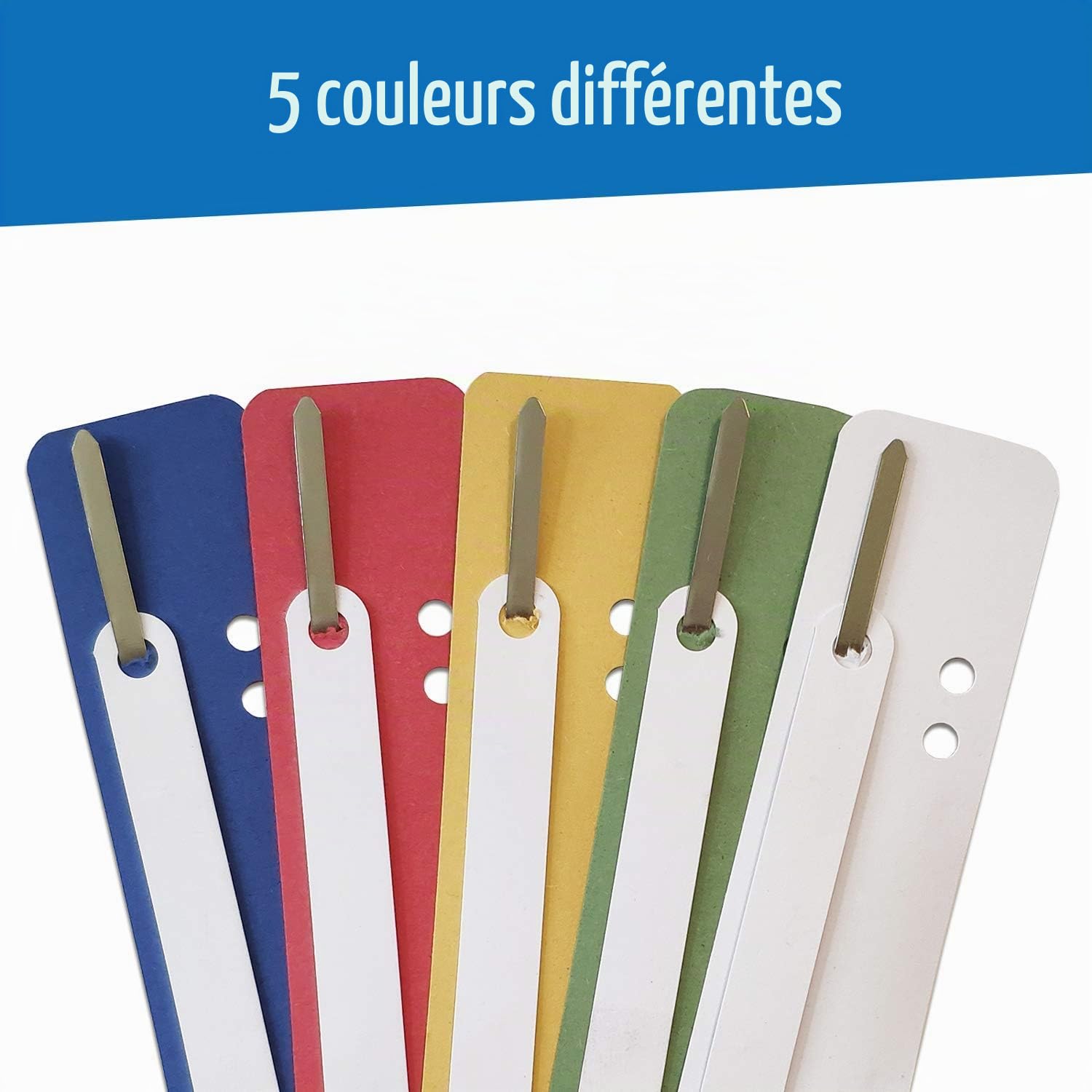 Lot de 250 Bandes agrafeuses Recyling en 5 couleurs, Attaches de classement différentes couleurs disponibles, bandes d'agrafage en carton, 10 paquets de 25