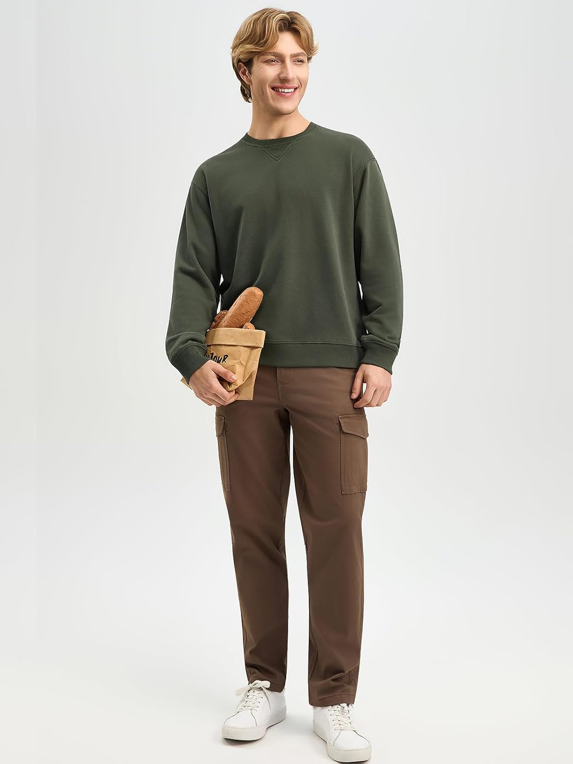 Crewneck Sweatshirt V-Stitch Midweight French Terry 10.6 oz. Cotton Blend Comfy Pullover for Men Women Unisex