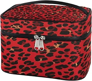 Red Leopard Prints Makeup Bag for Women Girls...