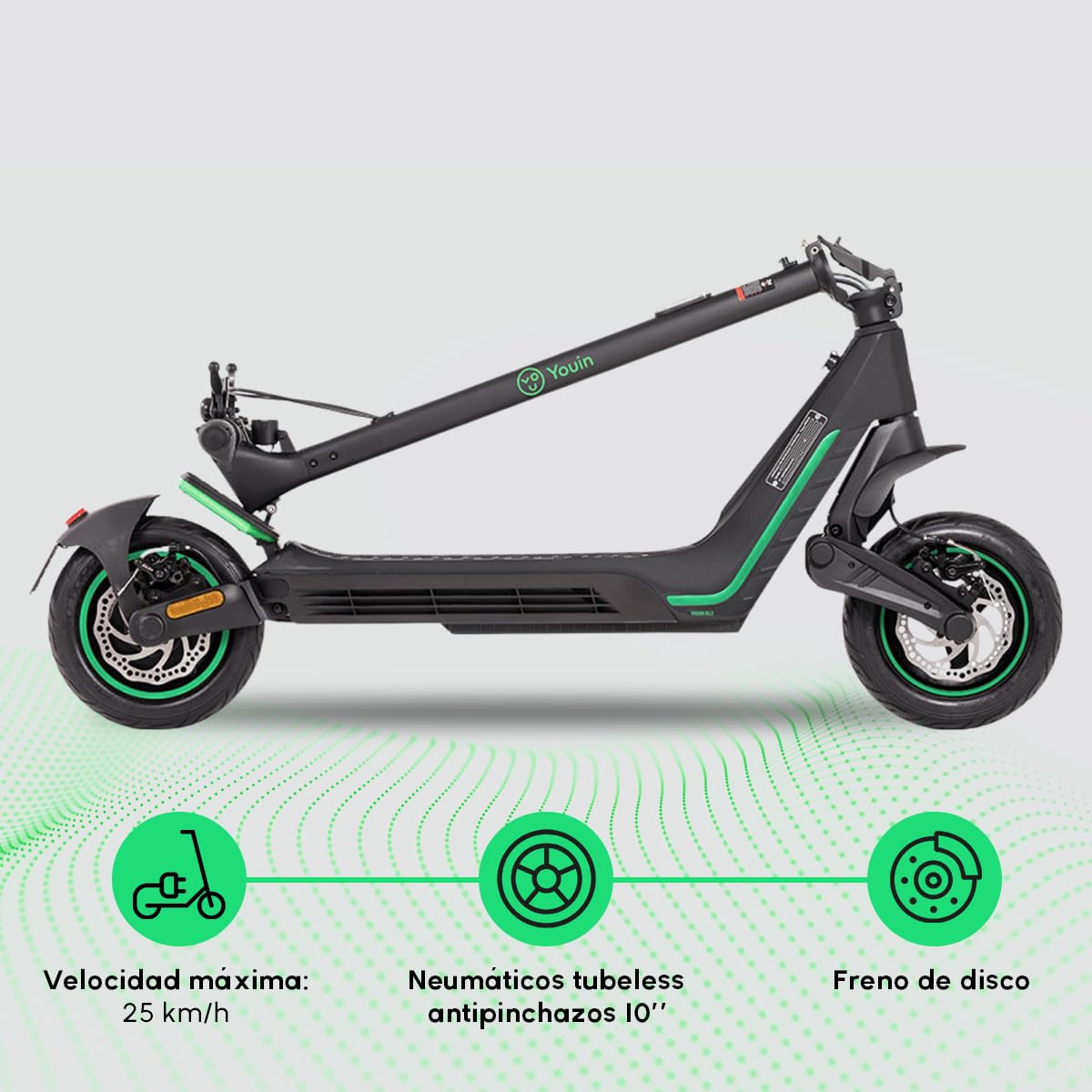 Youin Patinete Eléctrico XL3 - Potencia 800W - Velocidad 25 km/h - Autonomía 45 km - Frenos de Disco - Batería 36V 600Wh - Ruedas 10 - Homologado DGT