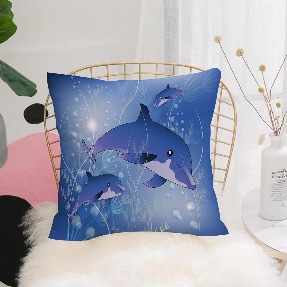 HYMSXW Cushion Cover,Throw Pillow Case Home Decorative for Living Room Bedroom Sofa Chair 20X20 Inch,Dolphin, cartoon style deep sea dolphin swimming - 副本,Pillowcase 50X50cm