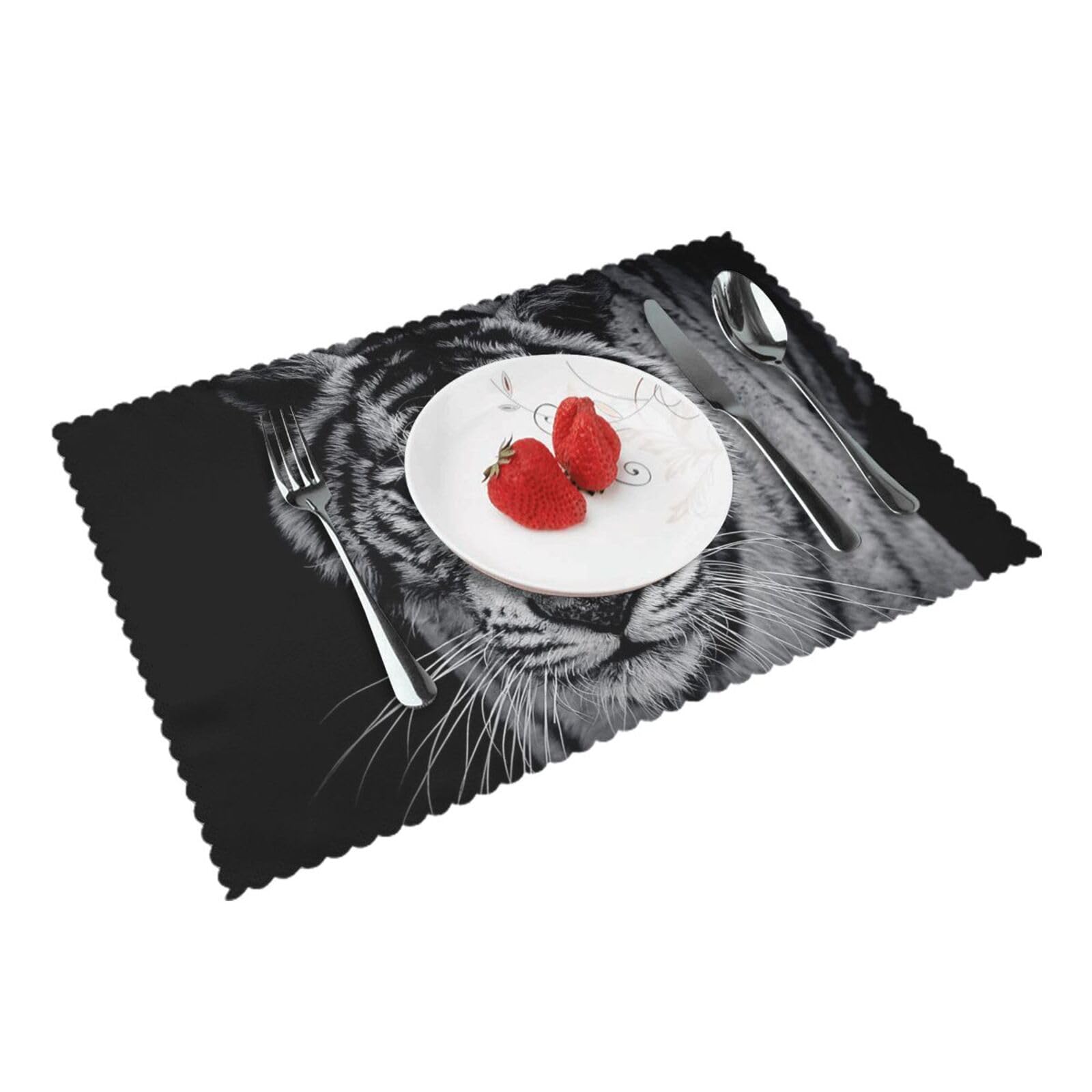White tiger Printed Placemats Set of 4 PCS Washable Placemat for Kitchen Table Heat-resistant Table Mats 45x30 CM