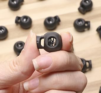 Shapenty Plastic Toggle Single Hole Spring Loaded Elastic Drawstring Rope Cord Locks Clip Ends Round Ball Shape Luggage Lanyard Stopper Sliding Fastener Buttons, Black, 25PCS, Black, Small