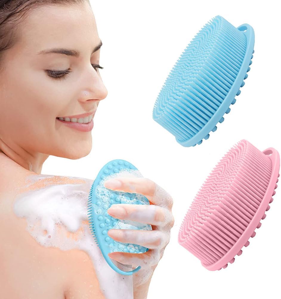 2 Pack Silicone Body Scrubber, Exfoliating Body Scrubber, Soft Silicone Loofah, Body Scrubber, Clean and Sanitary, Rapid Foaming Suitable for Women Men All of Skins