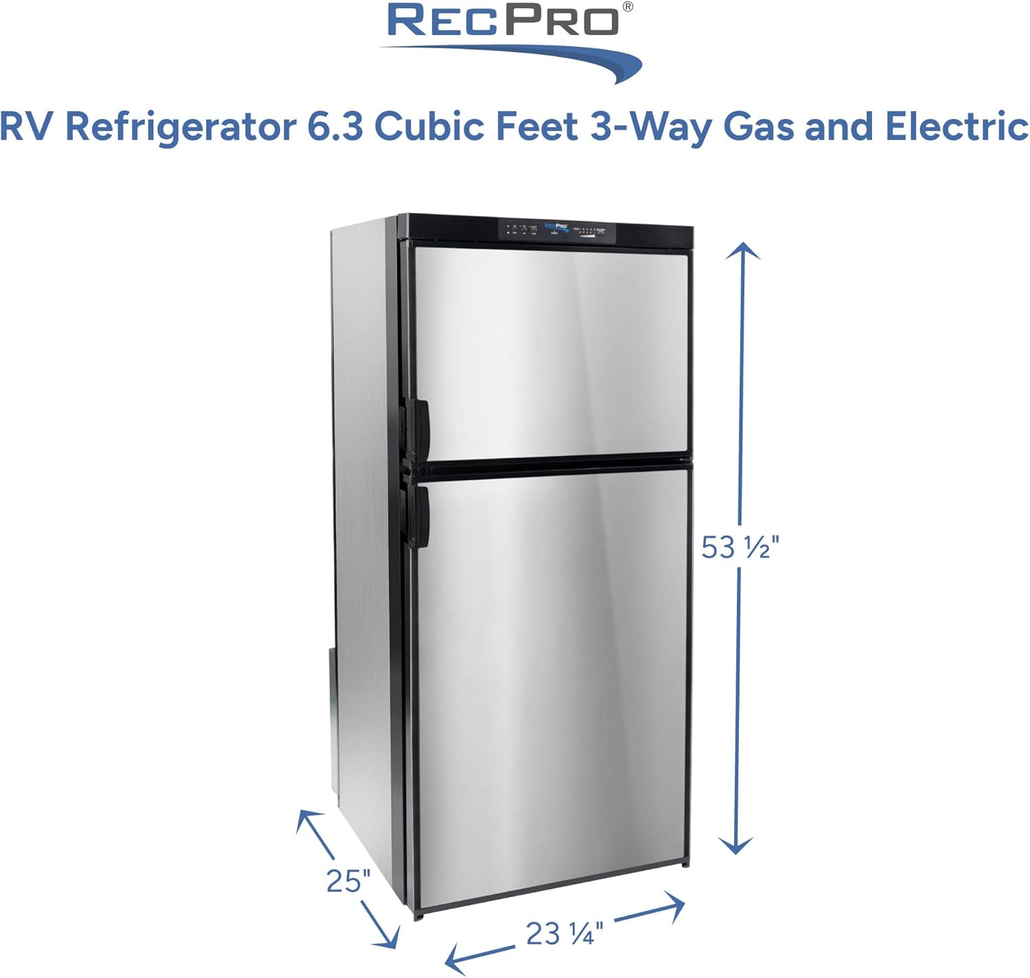 RecPro RV Refrigerator 6.3 Cubic Feet Gas and Electric | Black or Stainless Finish | 110V / 12V / Propane Gas | (Stainless Finish)