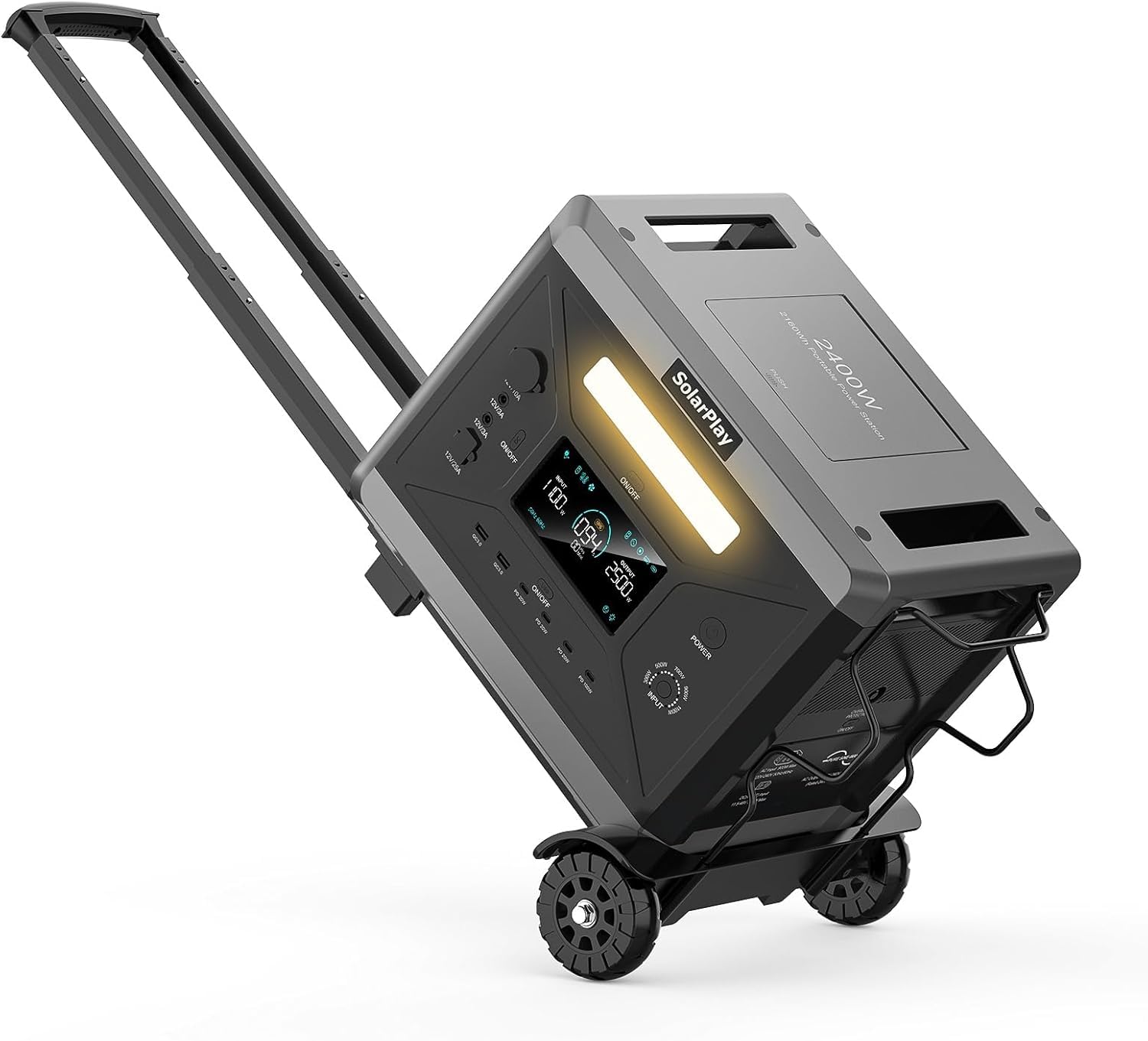 SolarPlay Q2501 Centrale Elettrica Portatile, Uscita CA 2400 W (Picco 4800 W), Batteria di Backup LiFePO4 da 2160 Wh, Presa CA, CC, ad Energia Solare, Adatta per Camper e Viaggi All'aperto