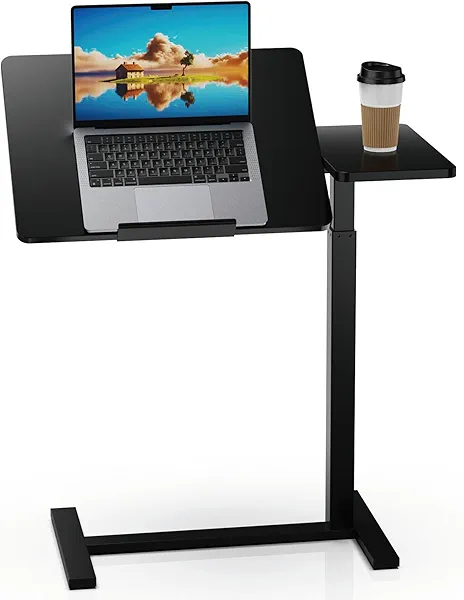 Simple Deluxe Standing Rolling Desk with Hidden Casters, Height Adjustable Pneumatic Mobile Laptop Desk, Tilting Bedside Table for Laptop, Overbed Bedside Table Hospital Home Use, Black