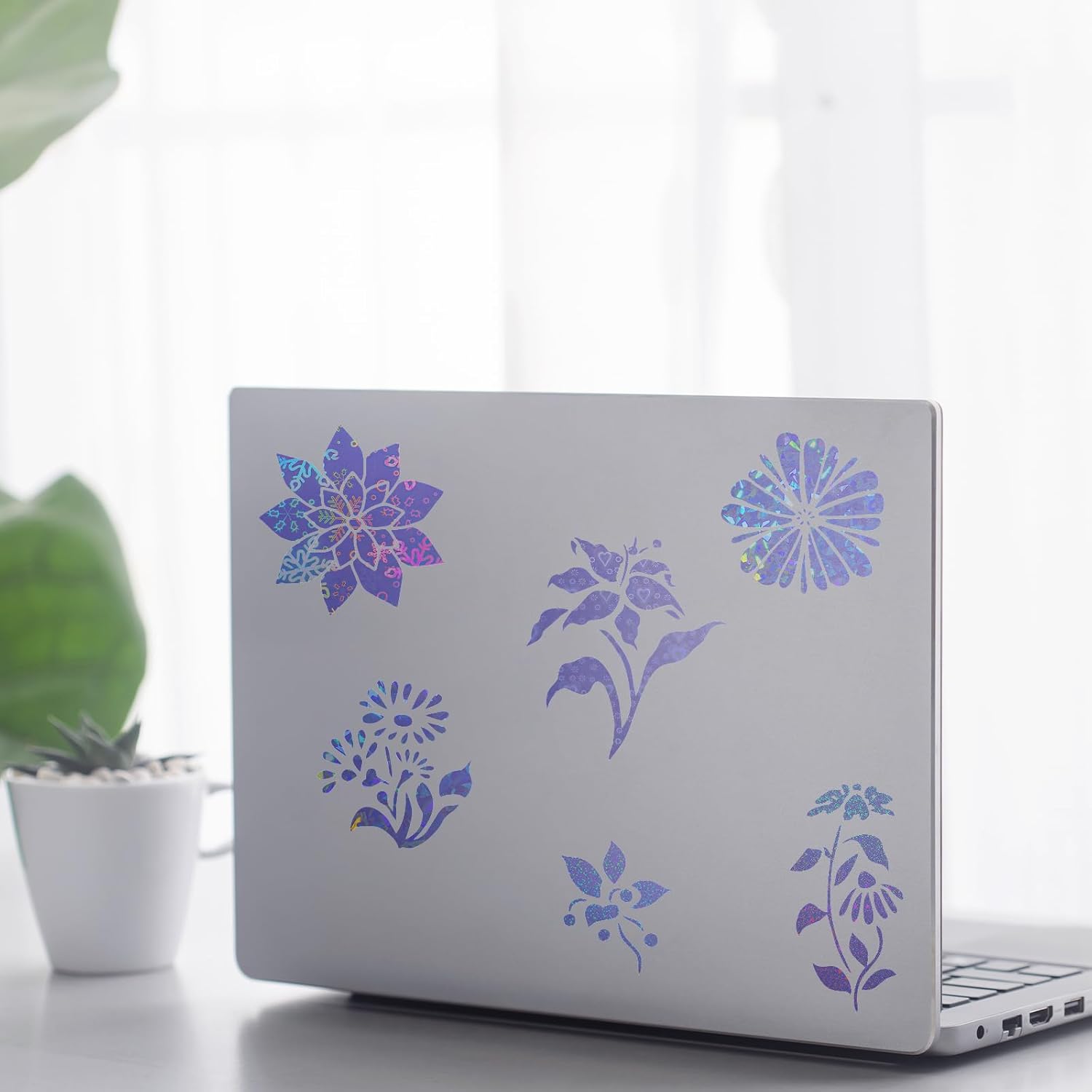100PCS Holographic Stickers Paper, A4 Transparent Holographic Laminate Sheets, Self Adhesive Waterproof Vinyl Glitter Laminate Sheets, Rainbow Vinyl Sticker Sheet with Gem Spot Star Pattern