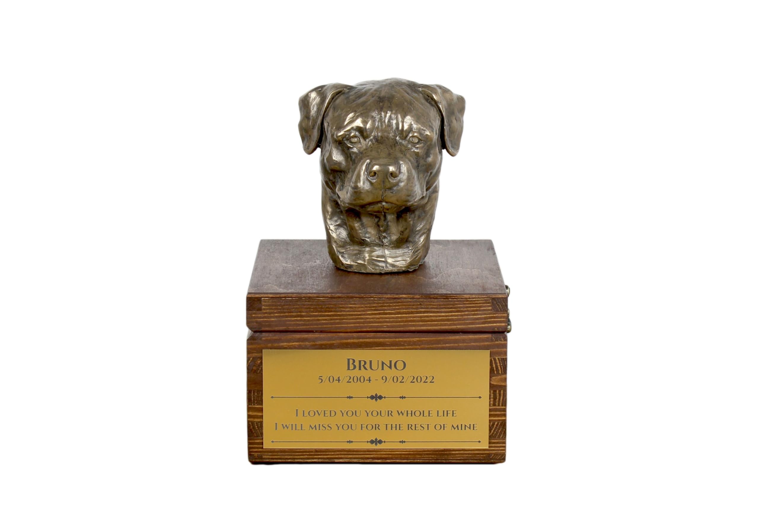 Urne commémorative pour chien Rottweiler en bronze et bouleau Art-Dog