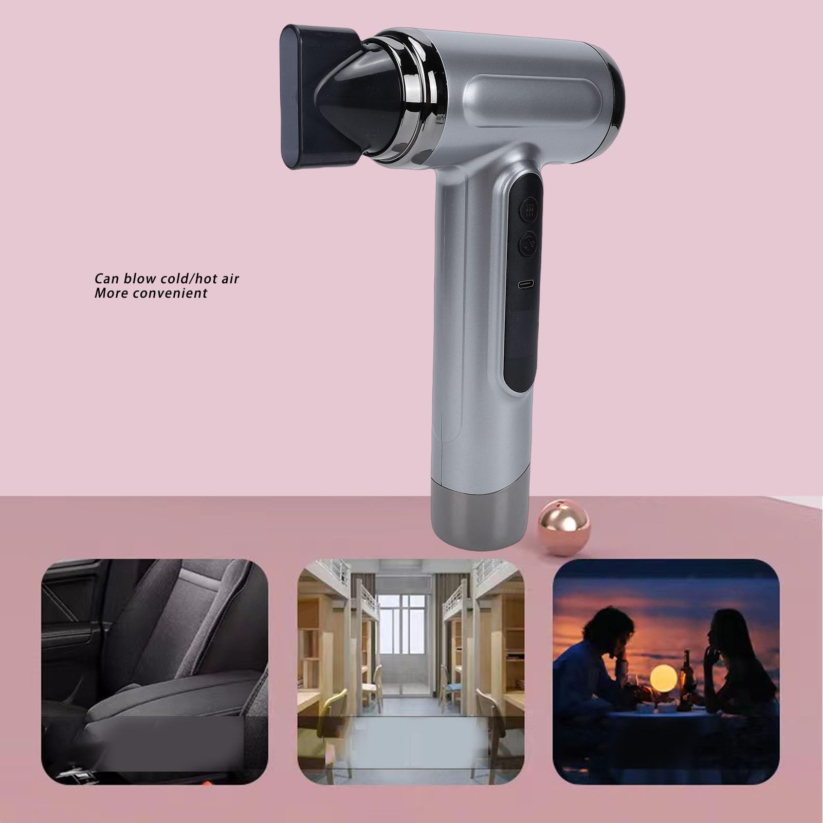 Cuifati Secador de Pelo Inalámbrico, Secador de Pelo Recargable USB de 200 W 15600 MAh, de Portátil con Boquilla Concentradora para Viajes, Camping, Dormitorio