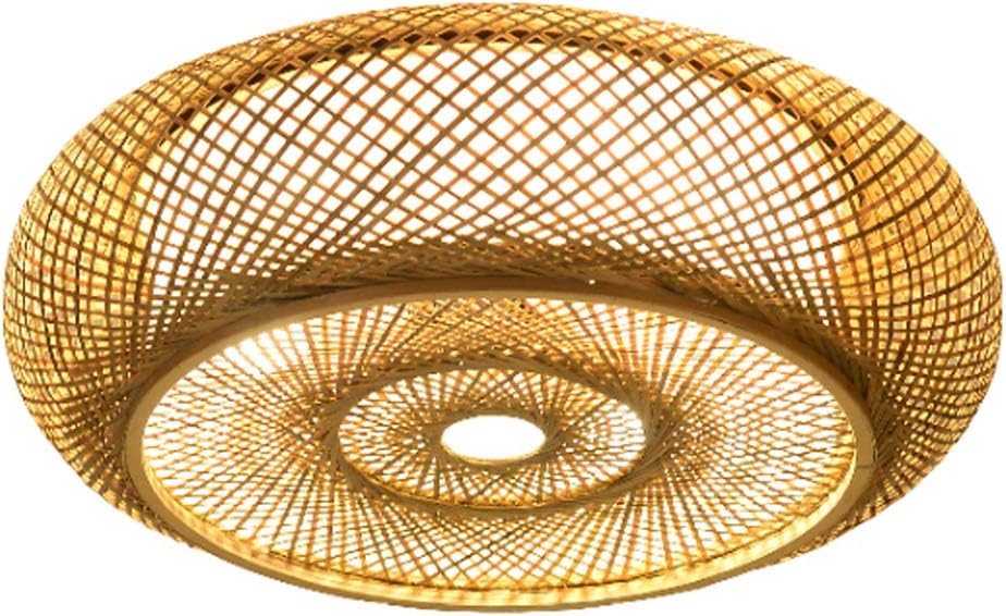 Plafonnier en bois bambou E27 lustre rétro tissé main pour salon