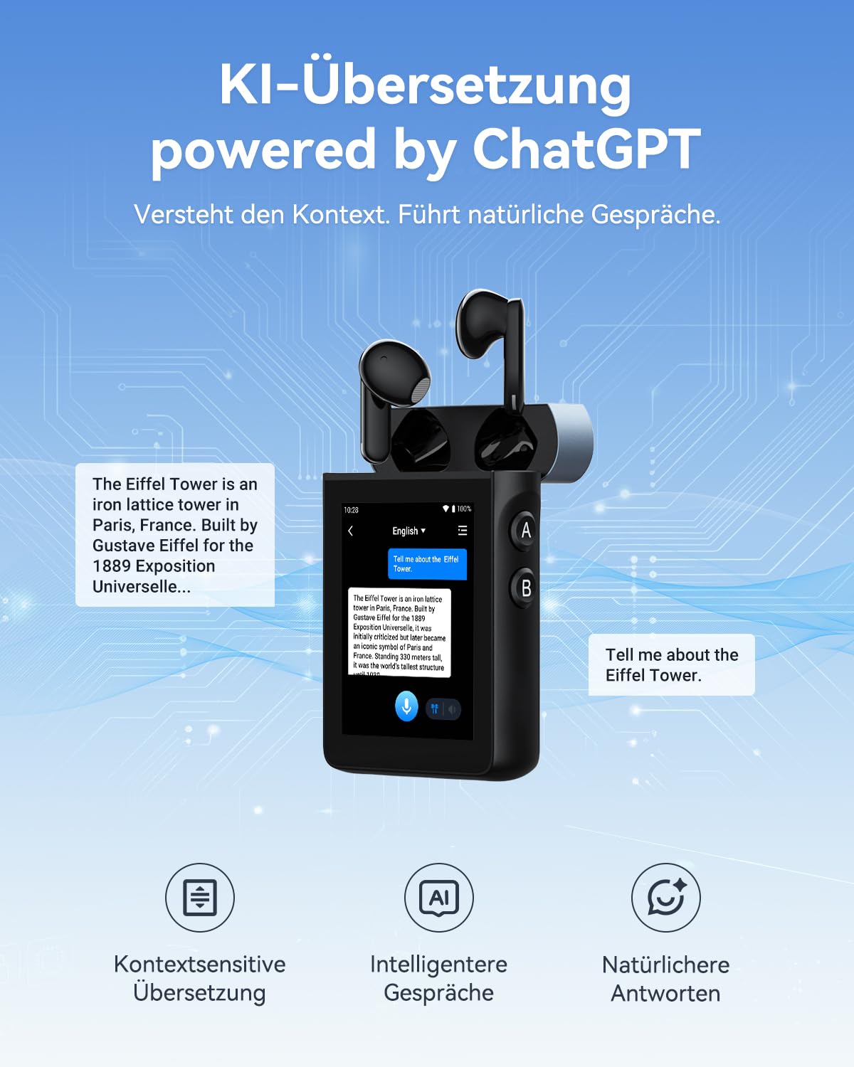 Wooask A9S Übersetzer KopfhöRer In Echtzeit Mit Chatgpt, Keine App Erforderlich, Sprachübersetzer Offline mit Kamera für globale Unternehmen und digitale Nomaden (Schwarz, WiFi-Version)